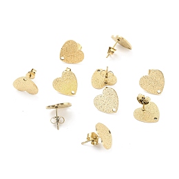 Honeyhandy Ion Plating(IP) 304 Stainless Steel Stud Earring Findings, with Ear Nuts, Textured Heart, Real 18K Gold Plated, 12x13mm, Hole: 1.5mm, Pin: 0.7mm