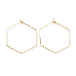 Honeyhandy 316 Stainless Steel Hoop Earring Findings, Wine Glass Charms Findings, Hexagon, Real 18K Gold Plated, 32x25x0.6mm, Hole: 2mm