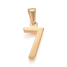 Honeyhandy 304 Stainless Steel Pendants, Number, Golden, Num.7, 21x10.5x1.5mm, Hole: 6.5x3mm