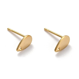 Honeyhandy 304 Stainless Steel Stud Earring Findings, with Flat Plate, Teardrop, Real 24k Gold Plated, 8x5x0.9mm, Hole: 1.2mm, Pin: 0.8mm