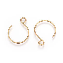 Honeyhandy Ion Plating(IP) 304 Stainless Steel Earring Hooks, with Horizontal Loop, Golden, 18.5x14mm, Hole: 2.5mm, Pin: 0.8mm