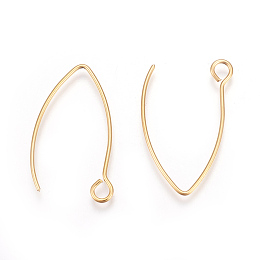 Honeyhandy Ion Plating(IP) 304 Stainless Steel Earring Hooks, Ear Wire, with Horizontal Loop, Golden, 26x15.5mm, Hole: 2.5mm, Pin: 0.8mm