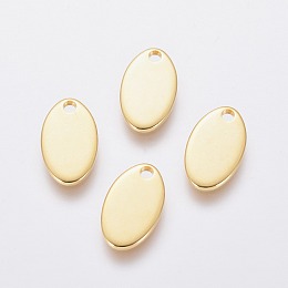 Honeyhandy 304 Stainless Steel Charms, Stamping Blank Tag, Oval, Real 24k Gold Plated, 12.5x7.5x1mm, Hole: 1.5mm