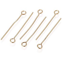 UNICRAFTALE 200pcs Golden Eye Pin Stainless Steel Open Eye Pins Silver Tone Eye Pins 2mm Hole Headpins for Women Men Handcrafts DIY Jewelry Making Findings, 25x0.6mm