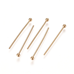 Honeyhandy 304 Stainless Steel Ball Head Pins, Real 24k Gold Plated, 22x0.6mm, 22 Gauge, Head: 1.8mm
