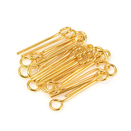 Honeyhandy 304 Stainless Steel Eye Pins, Golden, 15mm, Hole: 2mm, Pin: 0.6mm