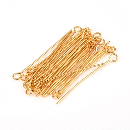 Honeyhandy 304 Stainless Steel Eye Pins, Golden, 30mm, Hole: 2mm, Pin: 0.6mm