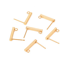 Honeyhandy 304 Stainless Steel Stud Earring Findings, with Loop, Rectangle, Golden, 15.2x2mm, Hole: 1.8mm