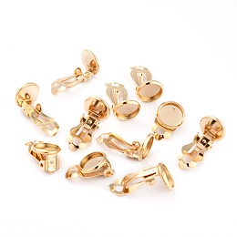 Honeyhandy 304 Stainless Steel Clip-on Earring Setting, Flat Round, Golden, 15.5x10x8mm, Hole: 3mm, Tray: 8mm