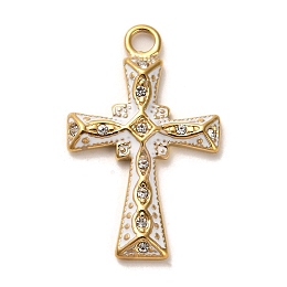 Honeyhandy Real 18K Gold Plated 304 Stainless Steel Pendants, with Rhinestone, Cross, Clear, 33x20.5x3mm, Hole: 2.5mm