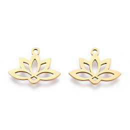 Honeyhandy 201 Stainless Steel Pendants, Laser Cut, Hollow, Lotus, Real 18K Gold Plated, 14x18.5x1mm, Hole: 1.6mm