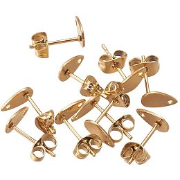 UNICRAFTALE Stainless Steel Earring Posts Water Drop Flat Pad with Butterfly Earring Backs and Holes for Earring Making Findings 8x5x0.7mm, Golden