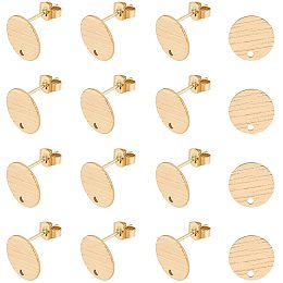 UNICRAFTALE About 100pcs Stainless Steel Ear Stud Components Golden Flat Round Stud Earring Findings with Ear Nuts Earring Back for Earring Jewelry Making