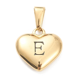 Honeyhandy 304 Stainless Steel Pendants, Heart with Black Letter, Golden, Letter.E, 16x16x4.5mm, Hole: 7x3mm