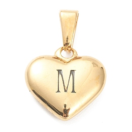 Honeyhandy 304 Stainless Steel Pendants, Heart with Black Letter, Golden, Letter.M, 16x16x4.5mm, Hole: 7x3mm