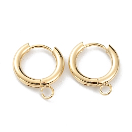 Honeyhandy 201 Stainless Steel Huggie Hoop Earring Findings, with Horizontal Loop and 316 Surgical Stainless Steel Pin, Real 24K Gold Plated, 18x15x2.5mm, Hole: 2.5mm, Pin: 1mm