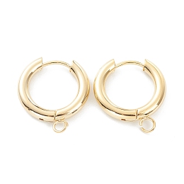 Honeyhandy 201 Stainless Steel Huggie Hoop Earring Findings, with Horizontal Loop and 316 Surgical Stainless Steel Pin, Real 24K Gold Plated, 20x18x3mm, Hole: 2.5mm, Pin: 1mm