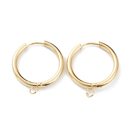 Honeyhandy 201 Stainless Steel Huggie Hoop Earring Findings, with Horizontal Loop and 316 Surgical Stainless Steel Pin, Real 24K Gold Plated, 25x23x2.5mm, Hole: 2.5mm, Pin: 1mm