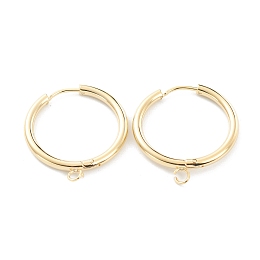 Honeyhandy 201 Stainless Steel Huggie Hoop Earring Findings, with Horizontal Loop and 316 Surgical Stainless Steel Pin, Real 24K Gold Plated, 29x26x2.5mm, Hole: 2.5mm, Pin: 1mm