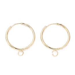 Honeyhandy 201 Stainless Steel Huggie Hoop Earring Findings, with Horizontal Loop and 316 Surgical Stainless Steel Pin, Real 24K Gold Plated, 23x19.5x1.5mm, Hole: 2.5mm, Pin: 1mm