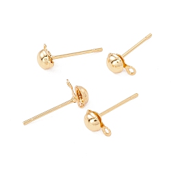 Honeyhandy 304 Stainless Steel Stud Earring Findings, with Horizontal Loop, Half Round, Golden, 6.5x4mm, Hole: 1mm, Pin: 0.7mm