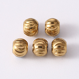 Honeyhandy 201 Stainless Steel Corrugated Beads, Round, Golden & Stainless Steel Color, 4x3.5mm, Hole: 1.6mm