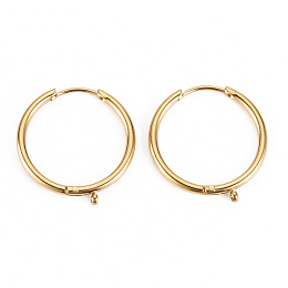 Honeyhandy 316 Surgical Stainless Steel Huggie Hoop Earring Findings, with Vertical Loop, Ring, Real 14K Gold Plated, 21x19x2mm, Hole: 1mm, Pin: 1mm