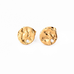 Honeyhandy 304 Stainless Steel Stud Earring Findings, with Earring Backs, Flat Round, Real 18K Gold Plated, 8mm, Hole: 1.5mm, Pin: 0.8mm