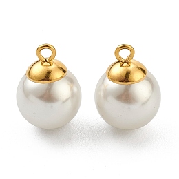 Honeyhandy 304 Stainless Steel Charms, with White Plastic Imitation Pearl Beads, Golden, 11x8mm, Hole: 1.5mm