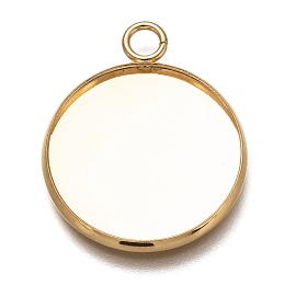 Honeyhandy 304 Stainless Steel Pendant Cabochon Settings, Plain Edge Bezel Cups, Flat Round, Real 18K Gold Plated, Tray: 20mm, 26.5x22x2mm, Hole: 3mm