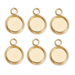 Honeyhandy 304 Stainless Steel Pendant Cabochon Settings, Plain Edge Bezel Cups, Flat Round, Real 18K Gold Plated, Tray: 6mm, 10x8x1.5mm, Hole: 1.5mm