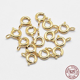 Honeyhandy 925 Sterling Silver Spring Ring Clasps, Ring, with 925 Stamp, Golden, 7x6x1mm, Hole: 1.5mm