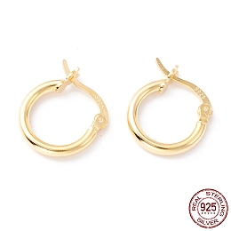 Honeyhandy 925 Sterling Silver Hoop Earrings, Chunky Small Huggie Hoop Earrings for Women, Golden, 14x13x2mm, Pin: 0.5x1mm