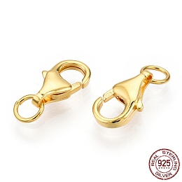 Honeyhandy 925 Sterling Silver Lobster Claw Clasps, with Jump Ring, with 925 Stamp, Real 18K Gold Plated, 9x5.5x2.5mm, Hole: 2.2mm