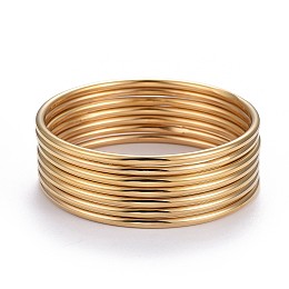 Honeyhandy Fashion 304 Stainless Steel Buddhist Bangle Sets, Golden, 2-3/8 inch(6cm), 7pcs/set