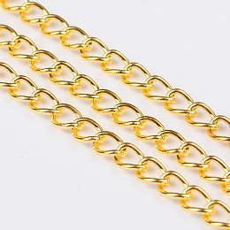 Honeyhandy Iron Twisted Chains, Unwelded, Curb Chains, Unwelded, with Card Paper,  Golden, 5x3.5x0.8mm