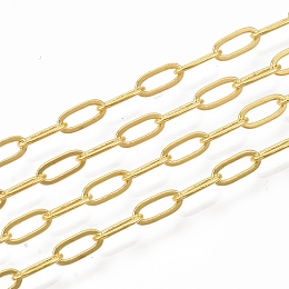 Honeyhandy Brass Paperclip Chains, Flat Oval, Drawn Elongated Cable Chains, Soldered, Long-Lasting Plated, with Spool, Cadmium Free & Nickel Free & Lead Free, Golden, 7.6x2.6x0.5mm, about 16.4 Feet(5m)/roll