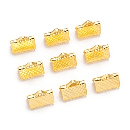 Honeyhandy Iron Ribbon Crimp Ends, Golden, about 7mm long, 10mm wide, hole: 2mm