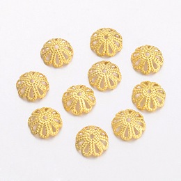 ARRICRAFT Brass Bead Caps, Plated With Gold, about 8mm in diameter, 3mm thick, hole: 1mm