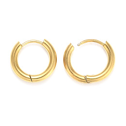 Honeyhandy Ion Plating(IP) 304 Stainless Steel Huggie Hoop Earrings, Manual Polishing, Hypoallergenic Earrings, Thick Hoop Earrings, Ring, Real 18K Gold Plated, 10 Gauge, 14.5x14x2.5mm, Pin: 1mm