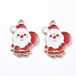 Honeyhandy Golden Plated Alloy Enamel Pendants, for Christmas, Santa Claus with the Red Bag, White, 23x17x2mm, Hole: 1mm