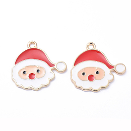 Honeyhandy Golden Plated Alloy Enamel Pendants, for Christmas, Santa Claus, White, 21x22x1.5mm, Hole: 1mm