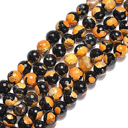 Honeyhandy Natural Agate Beads Strands, Dyed, Faceted Round, Grade A, Goldenrod, 10mm in diameter, Hole: 1mm, about 39pcs/strand, 15.35 inch