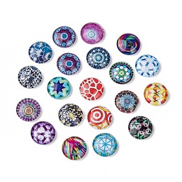 ARRICRAFT Mosaic Printed Glass Half Round/Dome Cabochons, Mixed Color, 12x4mm