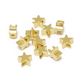 Honeyhandy Rack Plating Brass Beads, Long-Lasting Plated, Five-Pointed Star, Real 24K Gold Plated, 6x3mm, Hole: 1.6mm