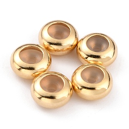 Honeyhandy Brass Beads, with Rubber Inside, Slider Beads, Stopper Beads, Long-Lasting Plated, Rondelle, Real 24K Gold Plated, 5x2.5mm, Rubber Hole: 1.2mm