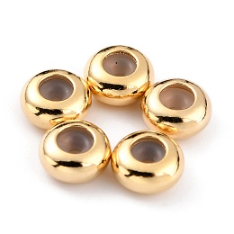 Honeyhandy Brass Beads, with Rubber Inside, Slider Beads, Stopper Beads, Long-Lasting Plated, Rondelle, Real 24K Gold Plated, 7x3.5mm, Rubber Hole: 1.2mm