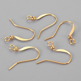 Honeyhandy Brass French Earring Hooks, Flat Earring Hooks, Ear Wire, with Beads and Horizontal Loop, Lead Free, Golden, 15mm, Hole: 2mm