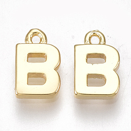 Honeyhandy Brass Charms, Letter, Real 18K Gold Plated, Letter.B, 8.5x5x1.5mm, mm, Hole: 0.8mm