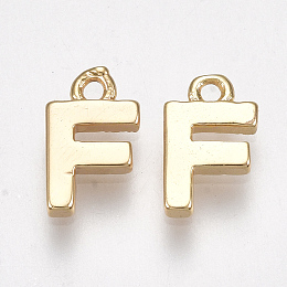 Honeyhandy Brass Charms, Letter, Real 18K Gold Plated, Letter.F, 8.5x5x1.5mm, Hole: 0.8mm